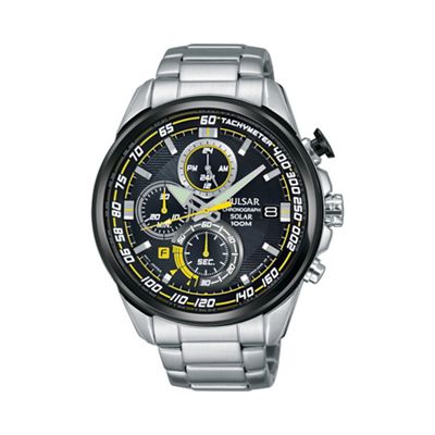 Mens black dial solar powered WRC chronograph bracelet watch pz6003x1